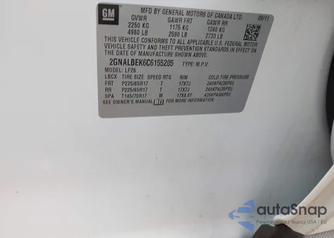 2012 Chevrolet Equinox Ls из США, поврежденный, VIN 2GNALBEK6C6155205